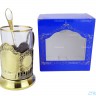 Набор для чая "Подарочный под гравировку" ПГ-015 латунный подстаканник (3 пр.): карт. коробка, стекл. стакан, ложка