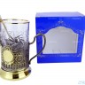 Набор для чая "Подарочный под гравировку" ПГ-016 латунный подстаканник (3 пр.): карт. коробка, хруст. стакан, ложка