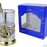 Подстаканник "Строители" серебрение, золочение, точное литье. Набор для чая (3 пр.): карт. коробка, стекл. стакан, ложка