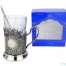 Набор для чая "Подарочный под гравировку" ПГ-027 никелированный подстаканник (3 пр.): карт. коробка, хруст. стакан, ложка