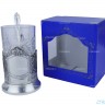 Набор для чая "Подарочный под гравировку" ПГ-029 посеребренный подстаканник (3 пр.): карт. коробка, хруст. стакан, ложка