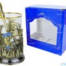 Подстаканник "ВДВ" точное литье. Набор для чая (3 пр.): карт. коробка, стекл. стакан, ложка
