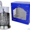 "Подстаканник Русские пляски" штамп, никелированный. Набор для чая (3 пр.): карт. коробка, стекл. стакан, ложка
