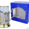 "Подстаканник Русские пляски" штамп, позолоченный. Набор для чая (3 пр.): карт. коробка, стекл. стакан, ложка