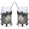 Подстаканник "Клевый рыбак" гравировка, никелированный. Набор для чая (3 пр.): футляр стоя, стекл. стакан, ложка