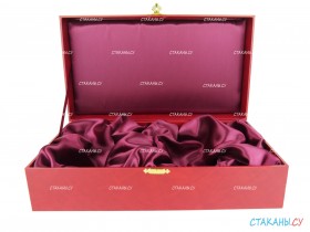 Футляр лежа под два подстаканника, красный, шкатулка для двух подстаканников,стаканов и ложек