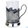 Подстаканник "Штурвал" штамп, никелированный. Набор для чая (3 пр.): футляр лежа, стекл. стакан, ложка