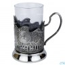 Подстаканник "Балерина" штамп, никелированный. Набор для чая (3 пр.): футляр лежа, стекл. стакан, ложка