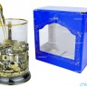 Подстаканник "Строители" точное литье. Набор для чая (3 пр.): карт. коробка, стекл. стакан, ложка