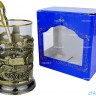 Подстаканник "Танки" точное литье. Набор для чая (3 пр.): карт. коробка, стекл. стакан, ложка