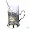 Подстаканники "Серебряная свадьба 25 лет" гравировка, никелированные. Набор для чая: футляр лежа под два, 2 хруст. стакана, 2 ложки